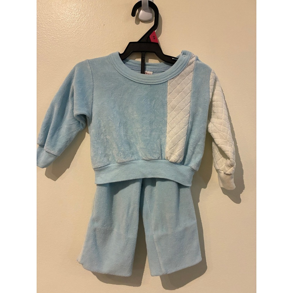 Vintage Nice n Neat Blue Velour Quilted Sweatshirt and Pants Set 18 Months
